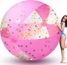 78 Inch Giant Pink Inflatable Beach Ball 6.5 Ft Large Glitter Beach Ball UV Resi
