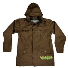 BURTON DRY RIDE JACKET Full Zip-Brown-Youth LARGE 10/12 Yellow/Green Logo