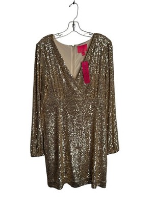 Lilly Pulitzer Women s 12 Reagan Gold Metallic Fitted Dress New Party 5925