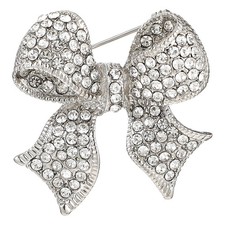 Rhinestone Bow Brooch Pin for Women Elegant Vintage Sparkly Silver Crystal Br...