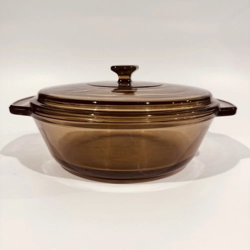 Vintage Anchor Hocking 2qt  Amber Casserole Dish 9" Round W Lid