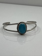 Vintage Sterling Silver Turquoise Cuff Bracelet Southwest American Native 10g