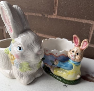 Easter Bunny Trinket Candy Dishes Porcelain Vintage Home Decor