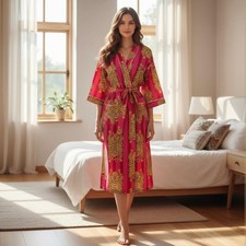 Cotton Kimono Robe Dressing Gown, Block Print Bridesmaid Robe, Summer Nightwear,