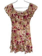 ASTR The Label Riviera Mini Dress Size Medium Floral Off Shoulder Smocked Boho