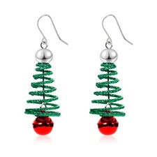 Christmas Earrings for Women Holiday Jingle Bell Bow Silver Tree