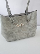 Damen Schultertasche Grau Wildlederoptik Blum...