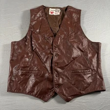 Sears The Leather Shop Western Vest Mens 48 (L) Brown Cowboy 70s Button Front