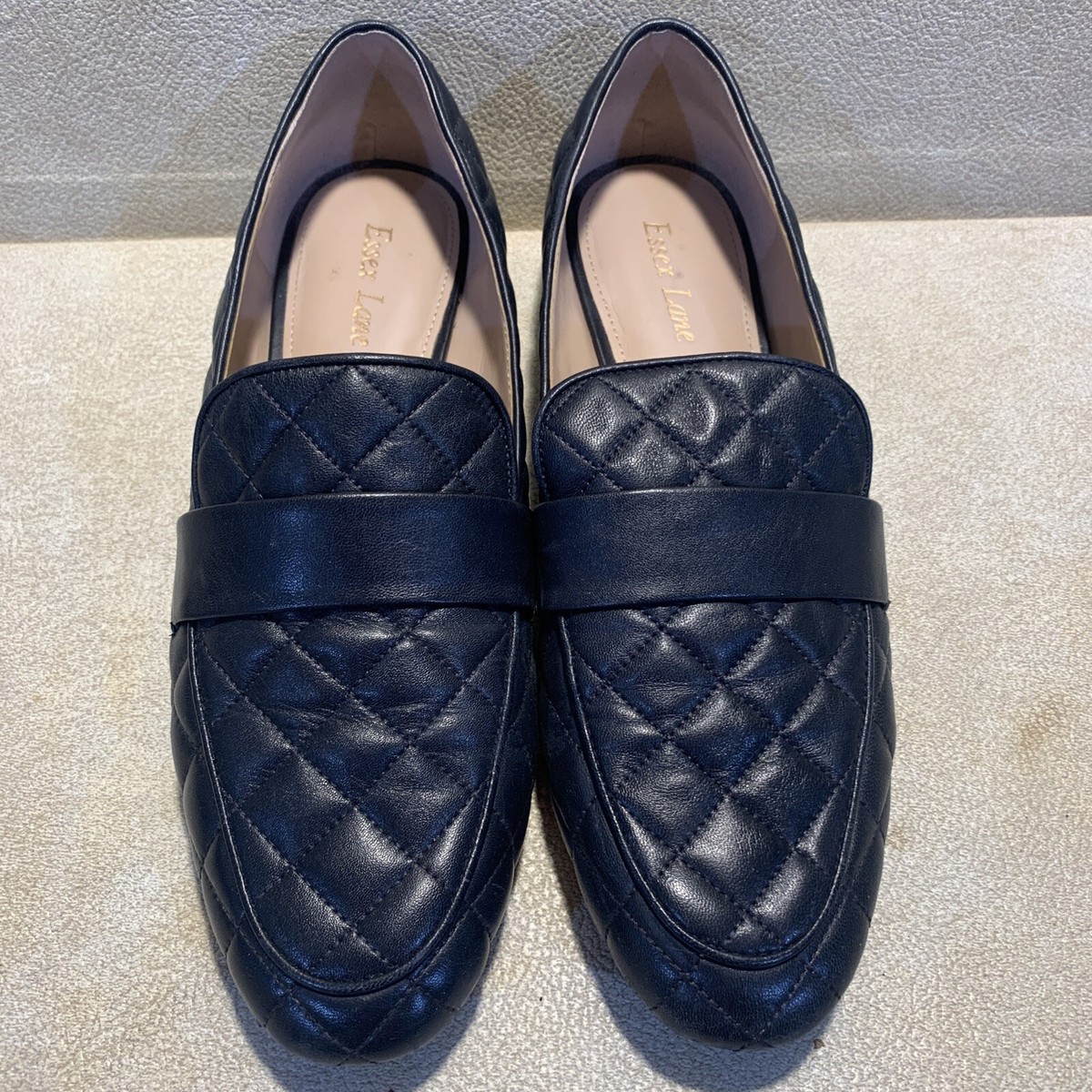 Essex Lane Tessie Loafer Womens 10M Black Quilted Leather Slip On