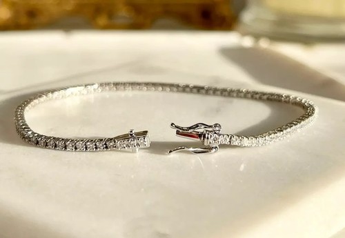 2MM Round Cut IJ/SI Natural Diamond GIA Verified Tennis Bracelet 14Kt White Gold - Picture 7 of 14
