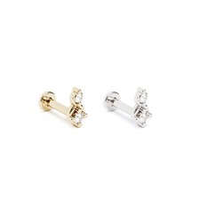 14K REAL Solid Gold Diamond Duo Elegant Stud Helix Tragus Cartilage Earring