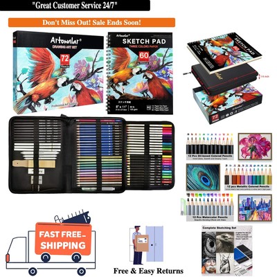 Beginner to Advanced 72 Piece Drawing Set with Travel-Friendly Organizer  ,