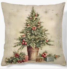 Christmas Holly Tree Garden Soft Throw Pillow Cover Winter Holiday Home Decor