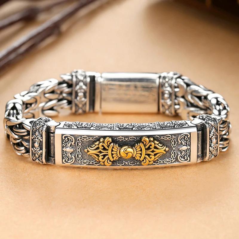 S925 Sterling Silver 60.5g Retro Cross Watch Chain Bracelet for Men