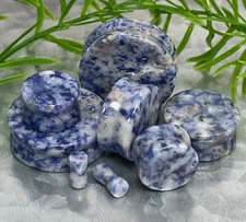 PAIR Blue Spot Jasper Stone Plugs Organic Earlets Gauges Body Jewelry