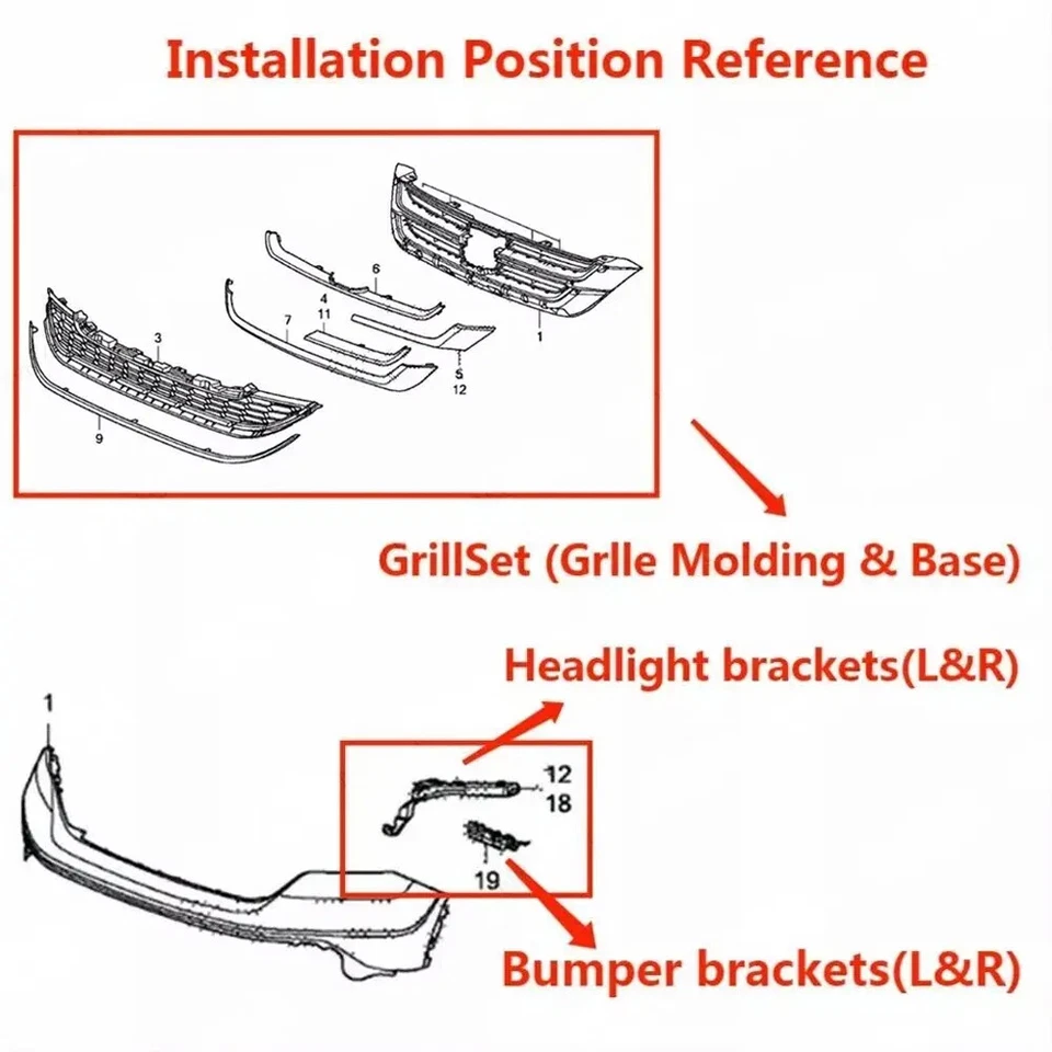 For 2010 2011 Honda CR-V CRV Front Upper Lower Grille Bumper Headlight Brackets - Imagem 3 de 4