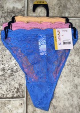 NWT Womens Joyspun Blue Pink Peach 3 Pack Lace Thong Panties Sz Lg 12-14