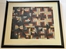 Vintage Pop Op Painting Modernism Geometric Abstract Modernism Hard Edge Cubism