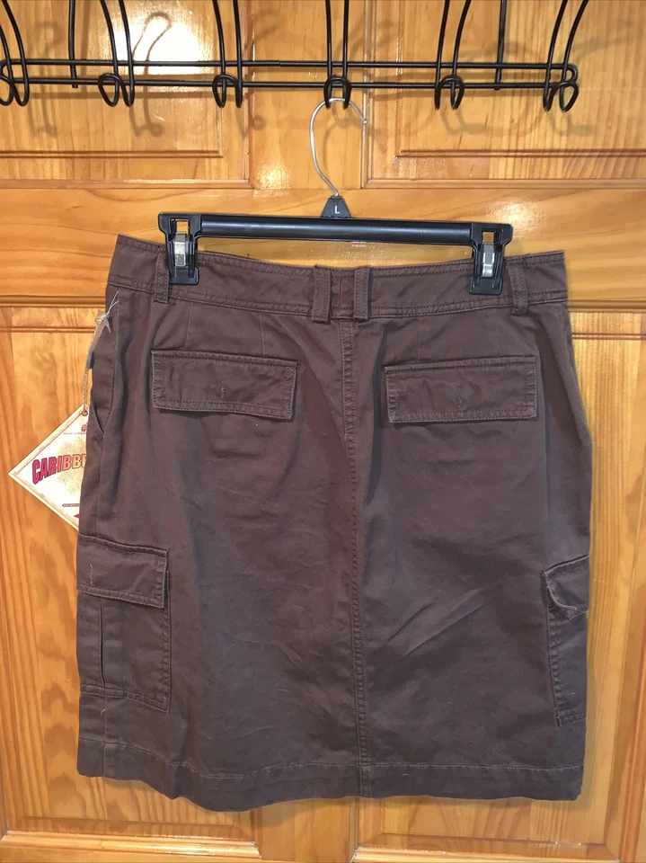 NWT Caribbean Joe Skirt Size 8 Button Front 2 Pockets Brown 100% Cotton - Image 4 of 4