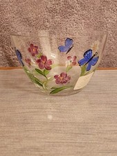 LENOX Hand Painted Butterflies And Blossoms Flowers 5.25” Clear Glass Bowl