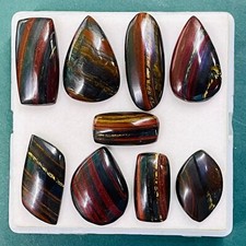 9 Pcs Natural Iron Tiger Eye 26-38mm Cabochon Loose Wholesale Gemstone Lot