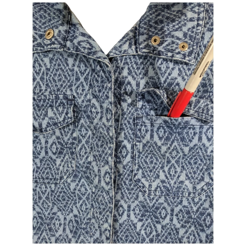 Womens Size 14 Aztec Denim Jacket Jean Snap Up Ruby Rd 3/4 Sleeve Blue - Image 3 of 4