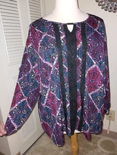 Catherines 3XWP 26/28WP Paisley Slinky Lace Career Long Sleeve Top Multicolor  