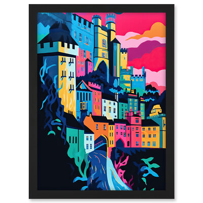 Nottingham City Vibrant Abstract Pop Art Cityscape Framed Art Picture Print A3