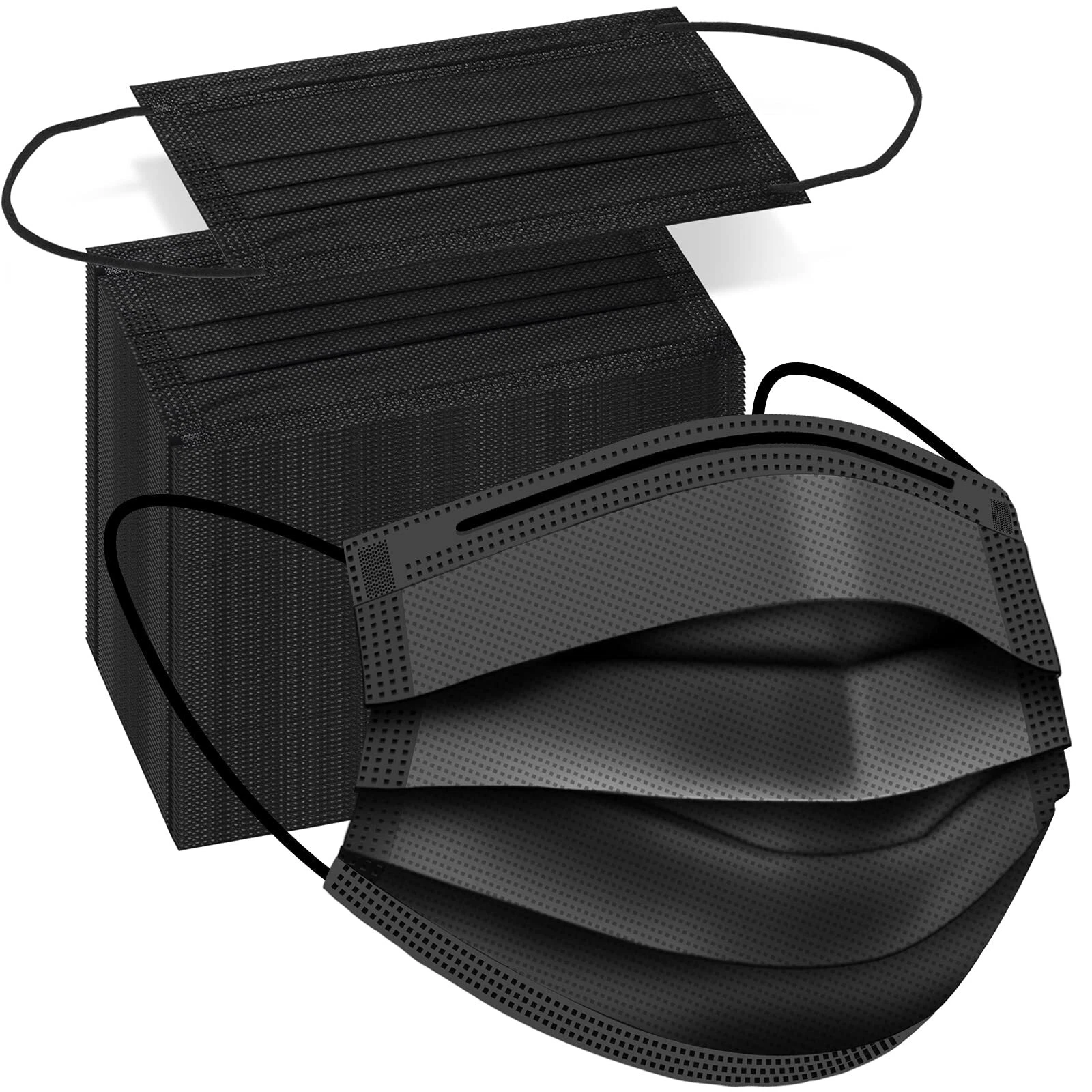 100 PCS Disposable Face Masks Black Masks 3 Ply Protection Disposable Face Ma...