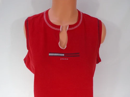 Vintage Tommy Hilfiger Sleeveless Top Shirt Womens 2X Red 100% Cotton V Neck F25