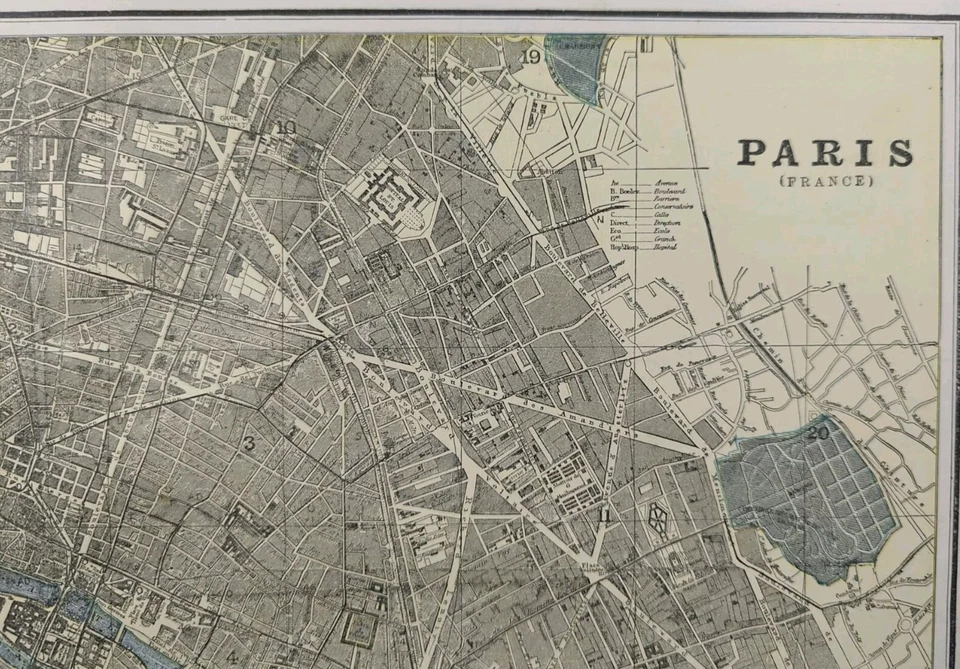 Vintage 1893 PARIS FRANCE Map 22"x14" ~ Old Antique Original PLACE DU TRONE - Image 4 of 4