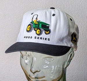 Vintage 80s  John Deere Tractor Embroidered Snapback Hat 4000 Series White Cap