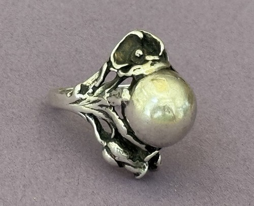 Antique Estate Vintage Sterling Silver Pearl Floral Petal Setting Size 6 Ring