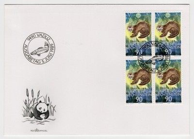 FDC Liechtenstein - W.W.F. - European Polecat (Mustela putorius)-1989-Block of 4