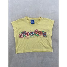 Ocean Pacific OP Yellow Hibiscus Graphic Crop Top T Shirt Womens S 80s Vintage