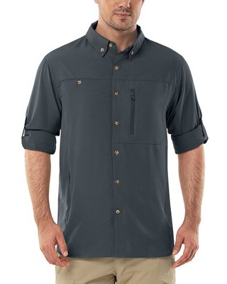 Shirt men's safari UPF50+ UV protection long sleeve hiking shirt outdoor shirt functional...