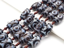 1pc/11pc Natural Tibetan Agate Barrel Spacer Beads, Blue White Black Dzi Spacer