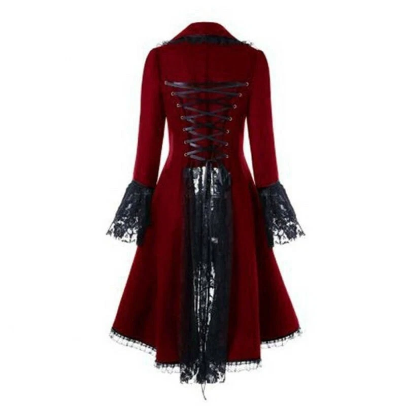 Retro Gothic Long Coats Punk Rave Jacket Victorian Dress Brocade Steampunk Women - Image 4 of 4