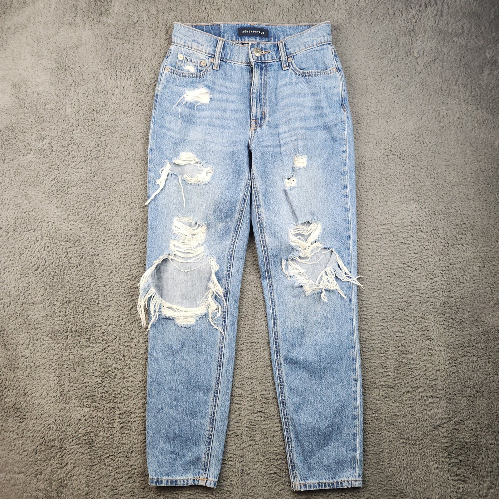 Aeropostale Mom Jeans Light Wash Distressed High Rise Denim Womens Size 00-image