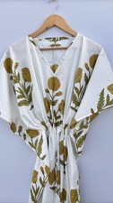 Indian Cotton Green Floral Print Kaftan Dress Women's Clothing Kaftan Dress AU