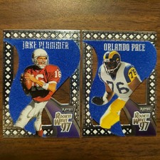 Jake Plummer Orlando Pace 1997 Playoff Pennants ROOKIE WAVE Die-Cut BLUE Felt RC