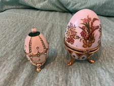 2 COLLECTORS DECORATIVE EGGS Nest Of Pearls  Cream Gold + LARGER EGG 