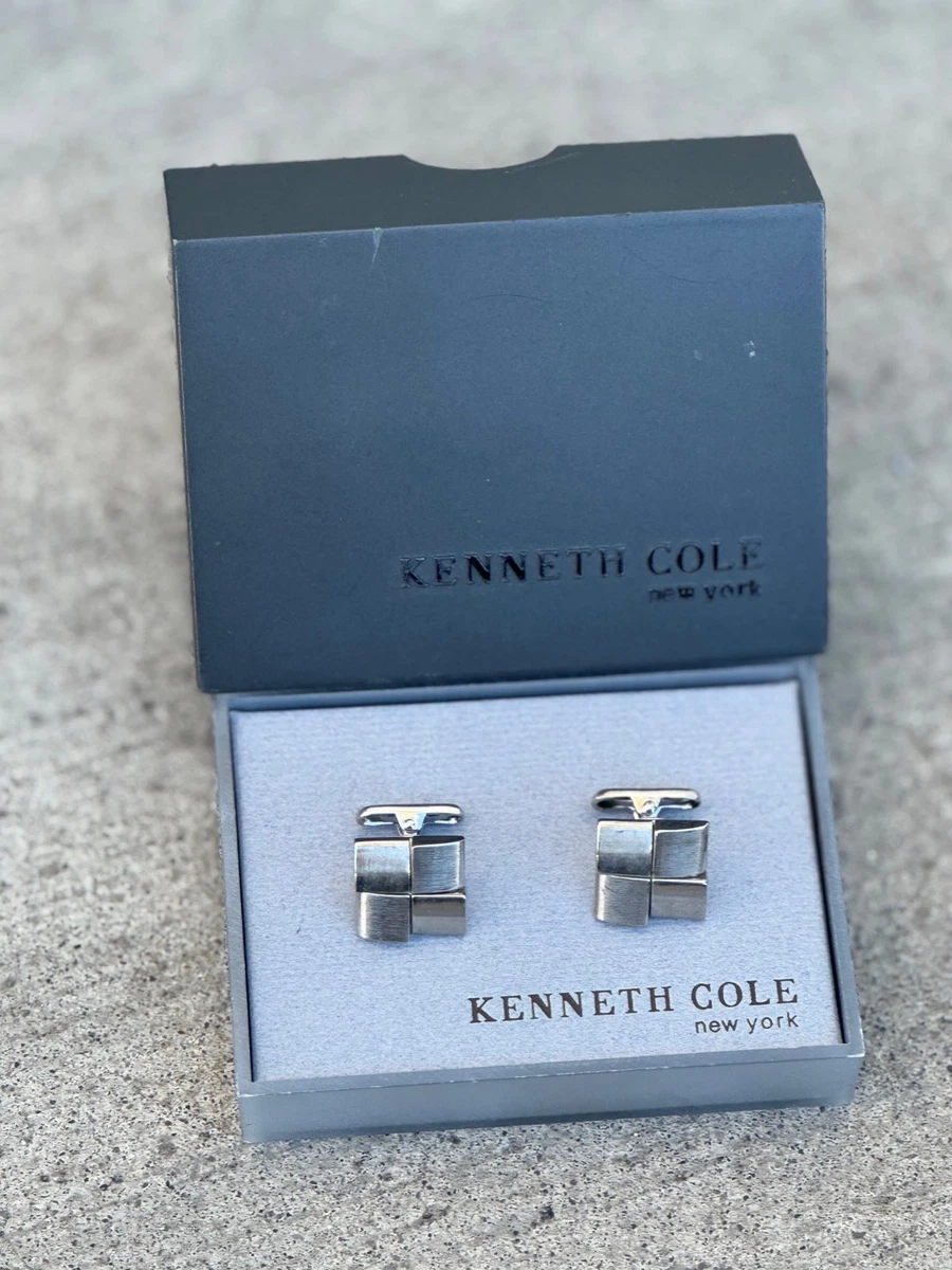 Boutons De Manchette Kenneth Cole Laser Cut Oval - Acier Inox Neuf