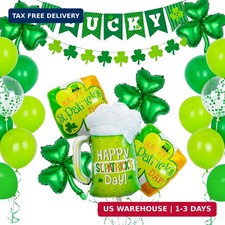 47Pcs St Patricks Day Decorations Shamrock Garland Banner Green Balloons Dark Gr