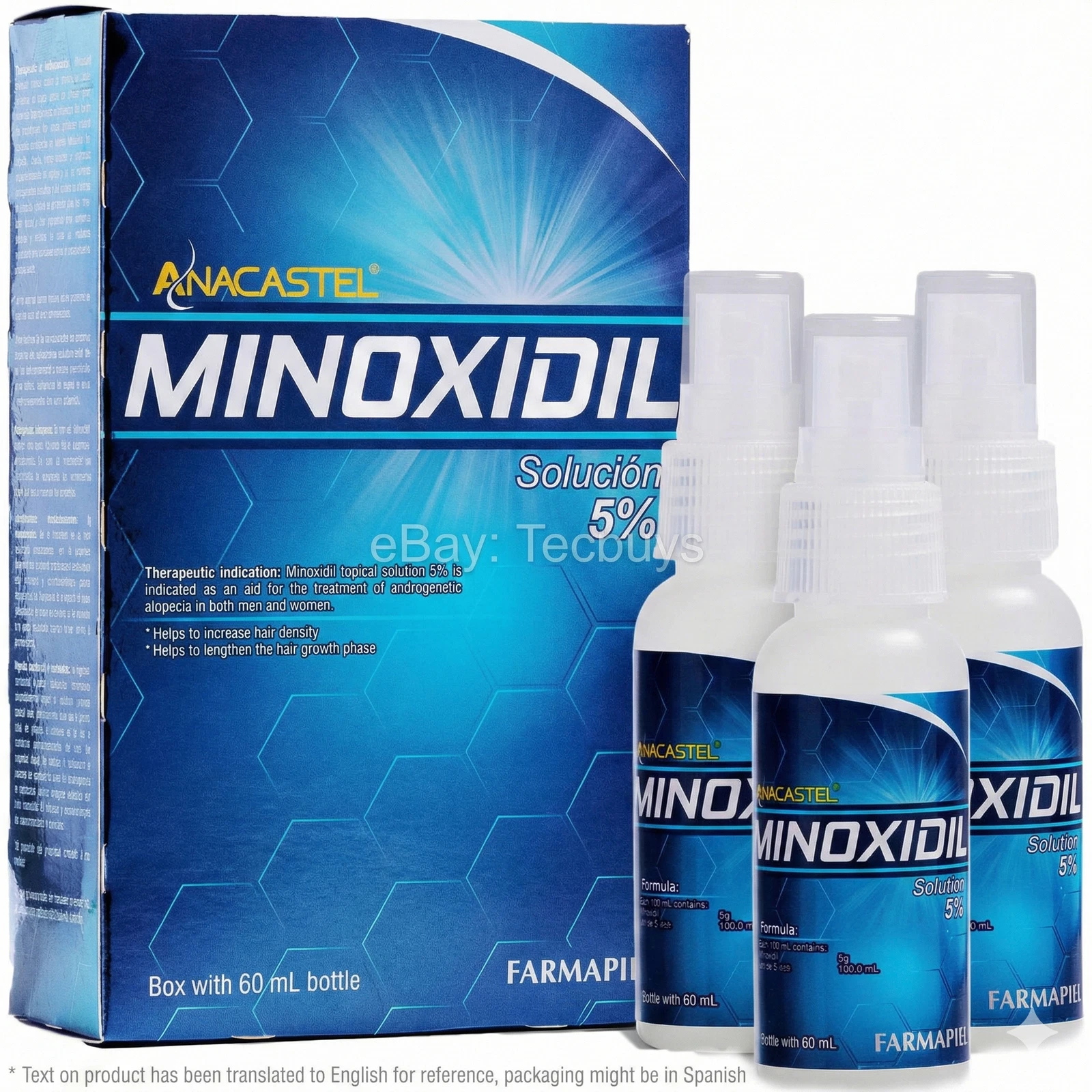 Anacastel Minoxidil 5% Topical Solution Spray Hair Beard 3 Month Pack 3 USA New