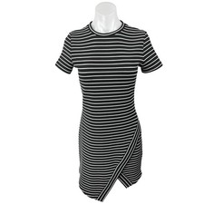 Olivaceous Black White Striped Rib Knit Short Sleeve Mini T-Shirt Shift Dress M