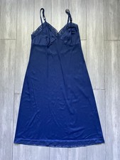Vanity Fair Vintage Lace-Trim Slip Dress Navy Nightgown Womens