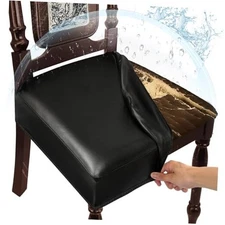 Waterproof Dining Chair Seat Covers Leather Kitchen Seat Covers, 4pcs Black
