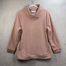 Denim & Co. Fleece Waffle Knit Cowl Neck Top Women’s MP Mauve Soft Cozy QVC