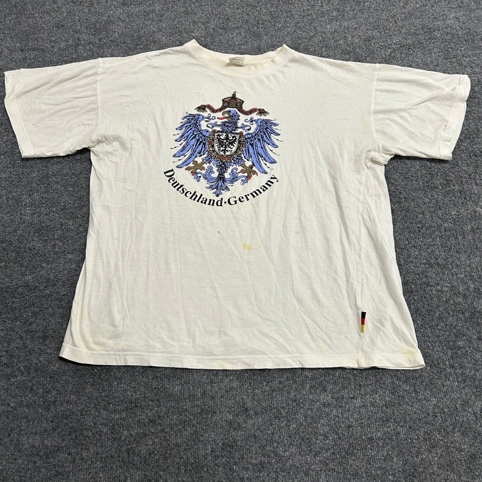 W Design T-Shirt Mens XL White Cotton Deutschland Germany Eagle Graphic Crest
